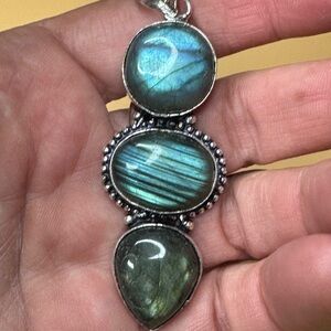 Fiery Labradorite 925 Silver Plated Long Pendant 2.6"